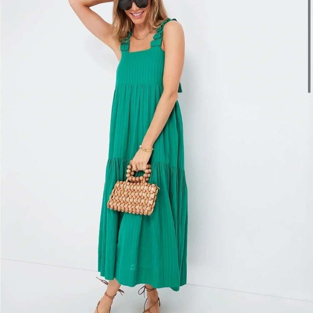 MIRTH Rio Cotton Tiered Maxi Dress S Emerald Green Tuckernuck Tassel Strap Boho